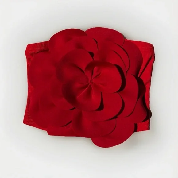 Women’s Vibrant 3D Red Flower Tube Top Strapless - Picture 1 of 3